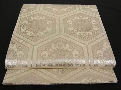 平和屋着物■六通柄袋帯 亀甲花文 銀糸 正絹 逸品 A-pf4516