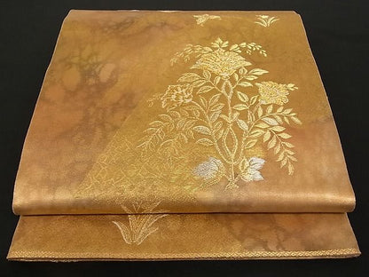 平和屋着物■六通柄袋帯 風景花文 金銀糸 正絹 逸品 A-pf4529