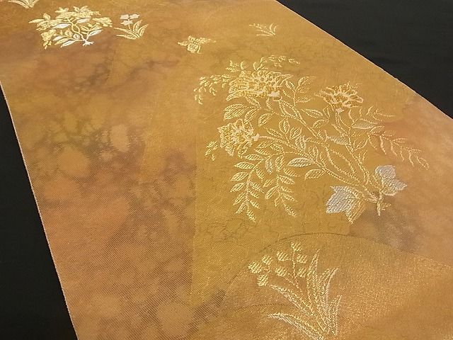 平和屋着物■六通柄袋帯 風景花文 金銀糸 正絹 逸品 A-pf4529