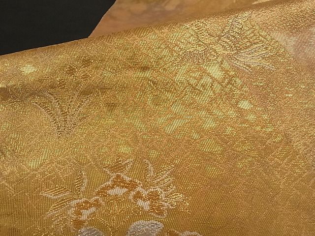 平和屋着物■六通柄袋帯 風景花文 金銀糸 正絹 逸品 A-pf4529