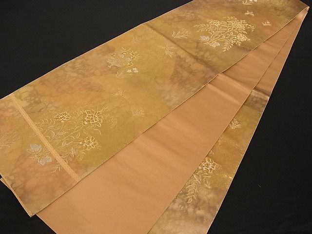 平和屋着物■六通柄袋帯 風景花文 金銀糸 正絹 逸品 A-pf4529
