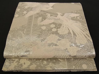 平和屋着物■六通柄袋帯 唐織 鳳凰花文 銀糸 正絹 逸品 A-pf4564