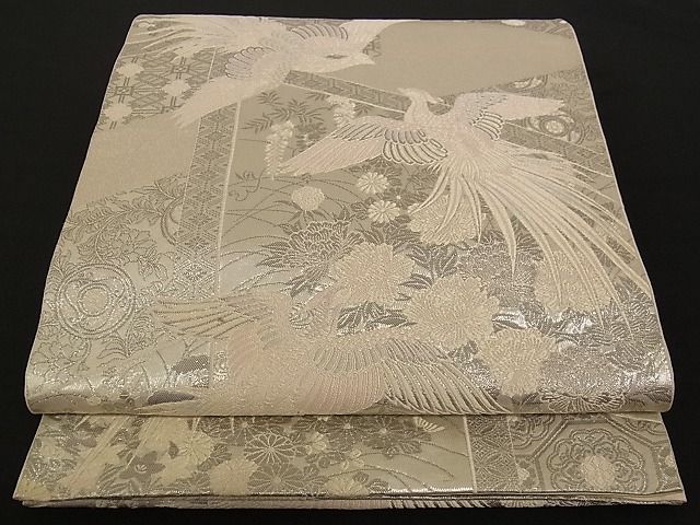 平和屋着物■六通柄袋帯 唐織 鳳凰花文 銀糸 正絹 逸品 A-pf4564