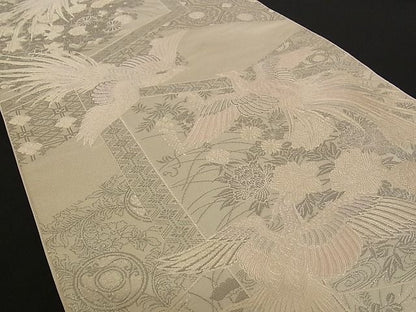 平和屋着物■六通柄袋帯 唐織 鳳凰花文 銀糸 正絹 逸品 A-pf4564
