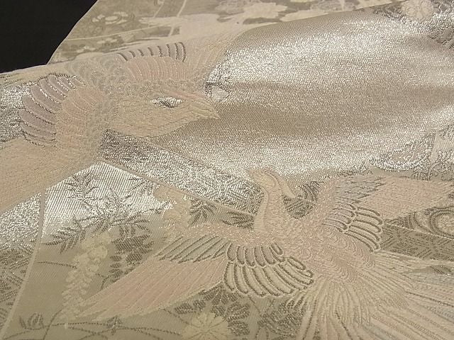 平和屋着物■六通柄袋帯 唐織 鳳凰花文 銀糸 正絹 逸品 A-pf4564