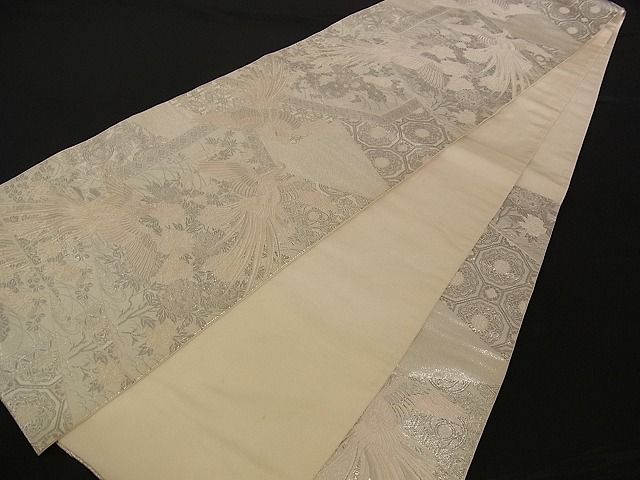 平和屋着物■六通柄袋帯 唐織 鳳凰花文 銀糸 正絹 逸品 A-pf4564