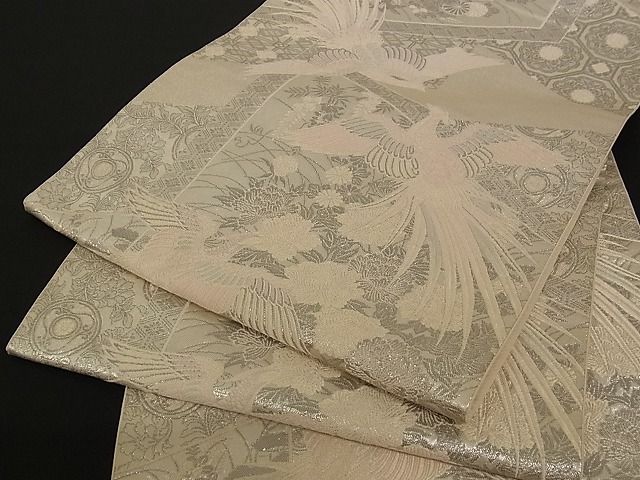 平和屋着物■六通柄袋帯 唐織 鳳凰花文 銀糸 正絹 逸品 A-pf4564
