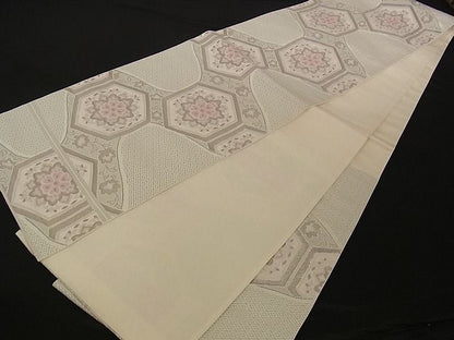 平和屋着物■六通柄袋帯 唐織 花亀甲文 銀糸 A-pf4565