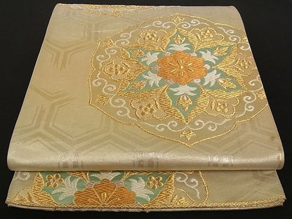 平和屋着物■六通柄袋帯 花唐草文 金銀糸 正絹 逸品 A-pf4582