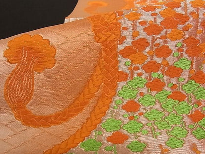 平和屋着物■六通柄京袋帯 唐織 槍梅 銀糸 正絹 逸品 A-pf4589