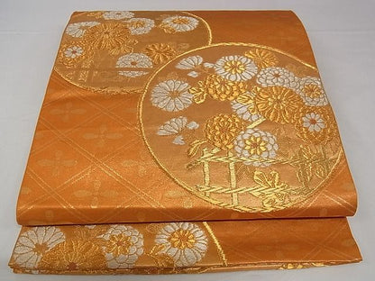 平和屋着物■六通柄袋帯 草花丸文 金糸 正絹 逸品 A-pf4594