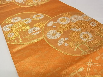 平和屋着物■六通柄袋帯 草花丸文 金糸 正絹 逸品 A-pf4594