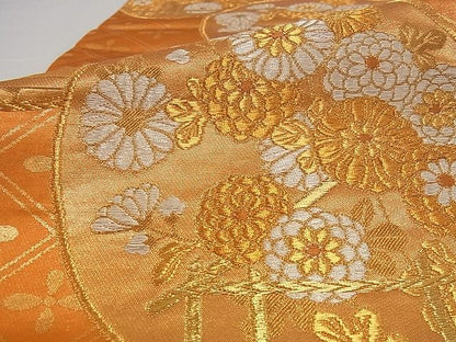 平和屋着物■六通柄袋帯 草花丸文 金糸 正絹 逸品 A-pf4594
