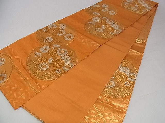 平和屋着物■六通柄袋帯 草花丸文 金糸 正絹 逸品 A-pf4594