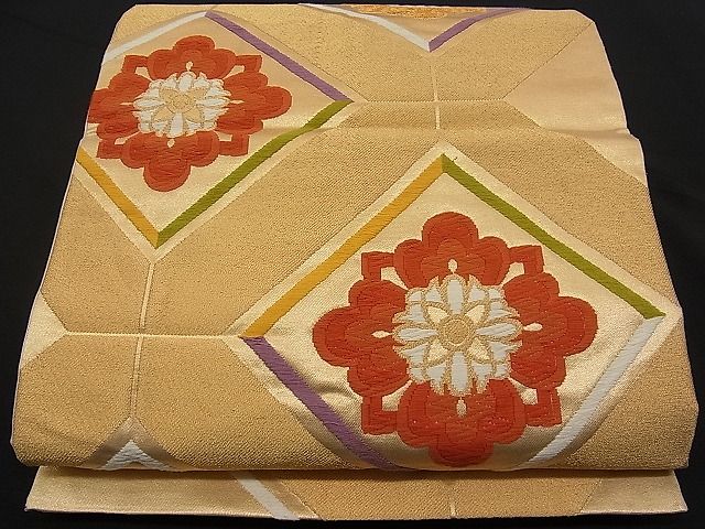 平和屋着物■六通柄袋帯 唐織 菱花文 金糸 逸品 n-pk0198