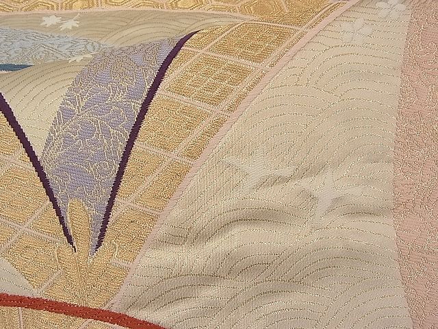 平和屋着物■六通柄袋帯 唐織 流水吉祥飛鶴文 金糸 逸品 n-pk0706