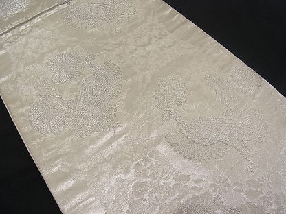 平和屋着物■六通柄袋帯 孔雀花文 銀糸 逸品 n-pk0720
