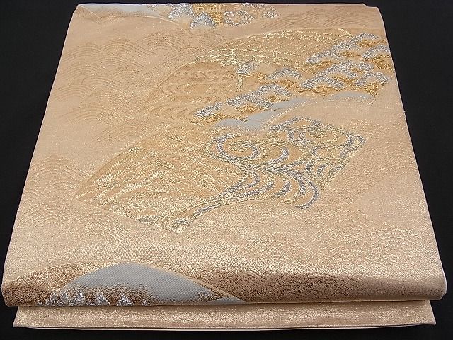 平和屋着物■六通柄袋帯 地紙流水風景文 金銀糸 逸品 n-pk0731