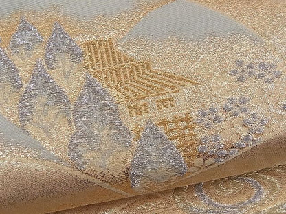 平和屋着物■六通柄袋帯 地紙流水風景文 金銀糸 逸品 n-pk0731