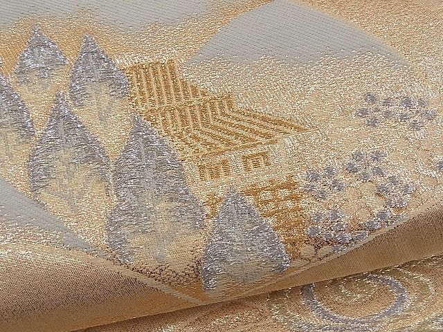 平和屋着物■六通柄袋帯 地紙流水風景文 金銀糸 逸品 n-pk0731