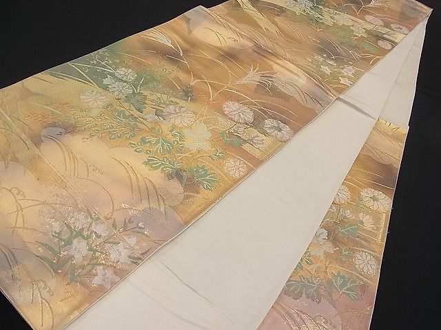 平和屋着物■六通柄袋帯 秋草文 金銀糸 逸品 n-pk0733