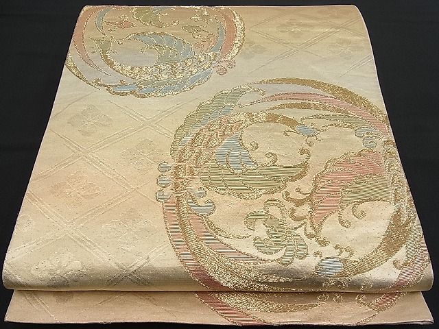 平和屋着物■六通柄袋帯 鳳凰丸文 金糸 逸品 n-pk0750