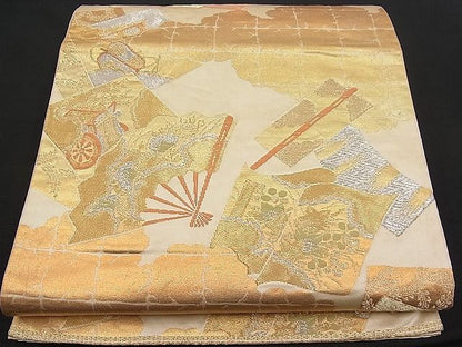 平和屋着物■六通柄袋帯 雲取り器物文 金銀糸 逸品 n-pk0799