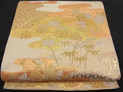 平和屋着物■六通柄袋帯 流水吉祥草花文 金銀糸 逸品 n-pk0803