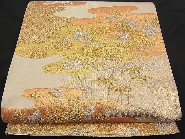 平和屋着物■六通柄袋帯 流水吉祥草花文 金銀糸 逸品 n-pk0803