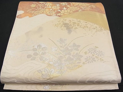 平和屋着物■六通柄袋帯 流水花文 金銀糸 逸品 n-pk0859