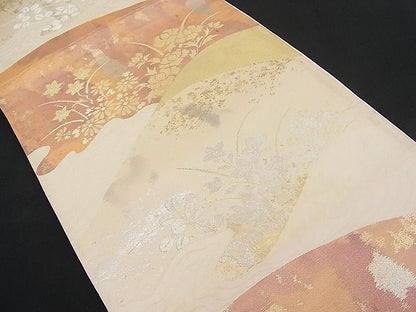 平和屋着物■六通柄袋帯 流水花文 金銀糸 逸品 n-pk0859