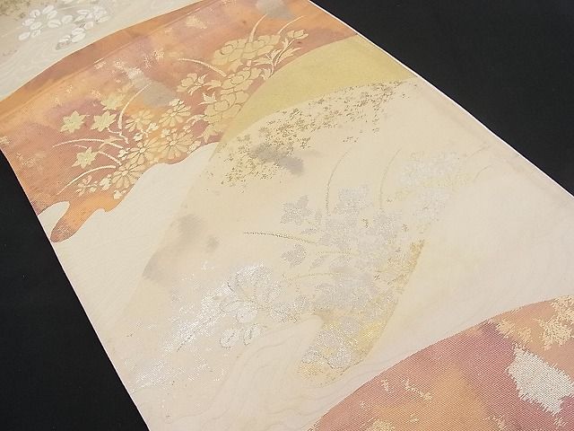 平和屋着物■六通柄袋帯 流水花文 金銀糸 逸品 n-pk0859