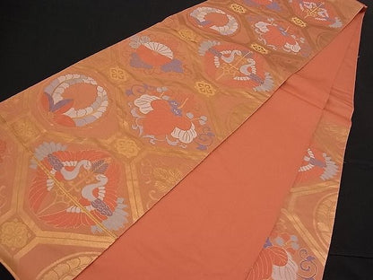 平和屋着物■六通柄袋帯 蜀江向かい鳥花文 金糸 逸品 n-pk0882
