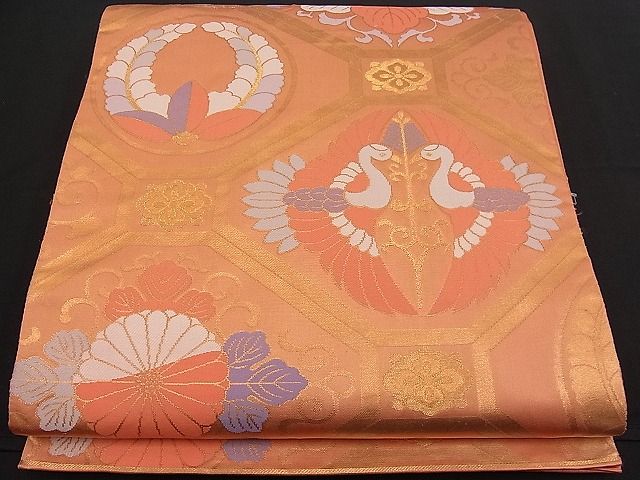 平和屋着物■六通柄袋帯 蜀江向かい鳥花文 金糸 逸品 n-pk0882