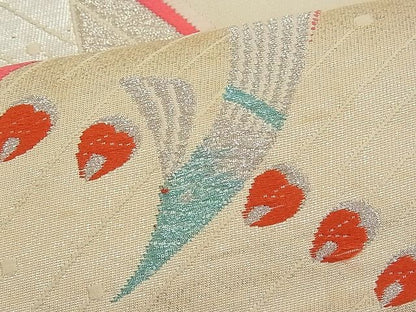 平和屋着物■六通柄袋帯 唐織 孔雀文 銀糸 逸品 n-pk0890