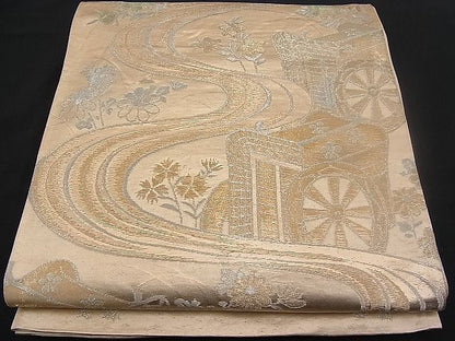 平和屋着物■六通柄袋帯 光琳 流水御所車花文 金銀糸 逸品 n-pk0912