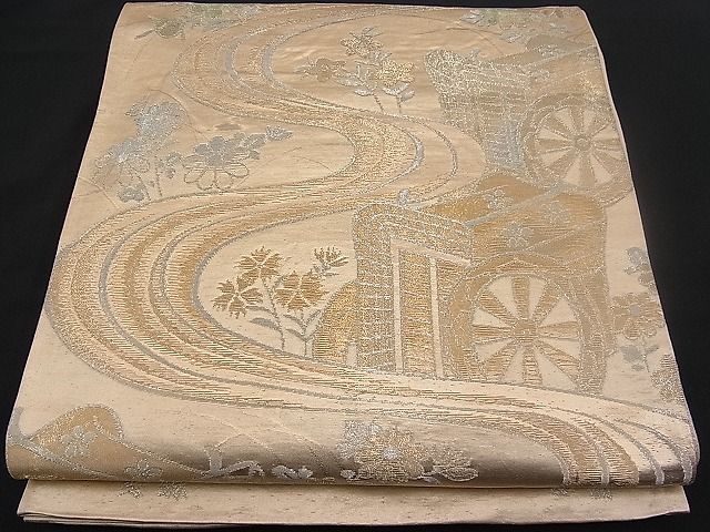 平和屋着物■六通柄袋帯 光琳 流水御所車花文 金銀糸 逸品 n-pk0912
