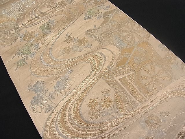 平和屋着物■六通柄袋帯 光琳 流水御所車花文 金銀糸 逸品 n-pk0912