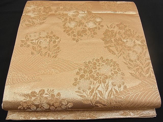 平和屋着物■六通柄袋帯 唐織 流水草花文 金糸 逸品 n-pk0916