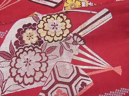 平和屋着物■九寸名古屋帯　唐織　扇面花文　金糸　n-pk1078