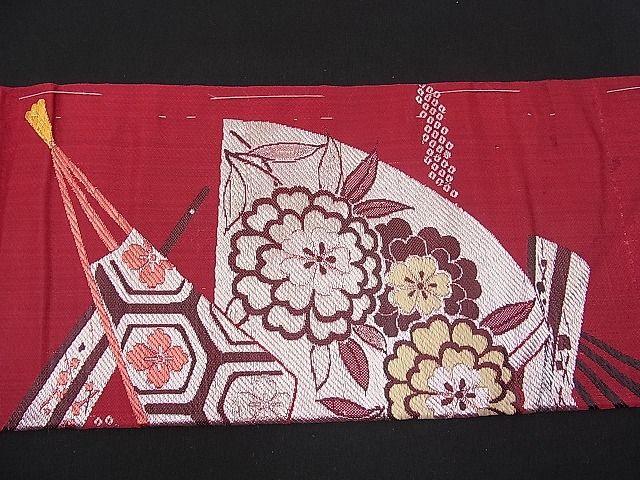 平和屋着物■九寸名古屋帯　唐織　扇面花文　金糸　n-pk1078