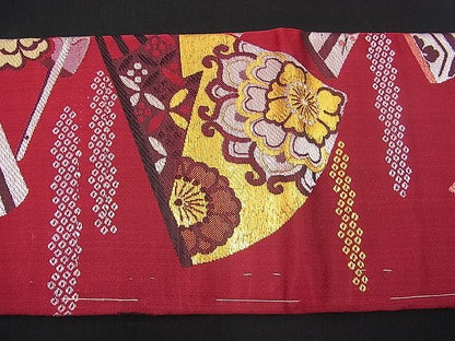 平和屋着物■九寸名古屋帯　唐織　扇面花文　金糸　n-pk1078