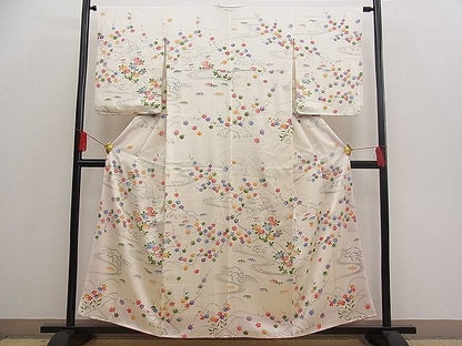 平和屋着物■付下げ　手描き　流水風景花文　逸品　n-pk1197