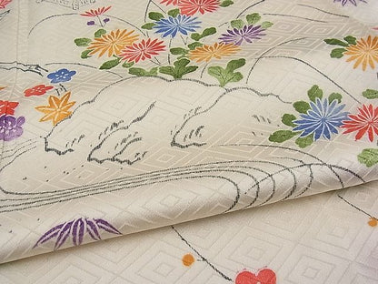 平和屋着物■付下げ　手描き　流水風景花文　逸品　n-pk1197