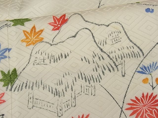 平和屋着物■付下げ　手描き　流水風景花文　逸品　n-pk1197