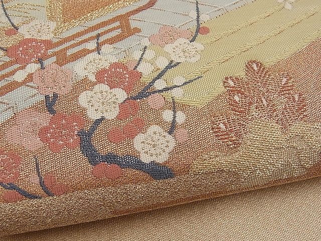 平和屋着物■太鼓柄袋帯 雲取り風景花文 金糸 逸品 n-pk1278