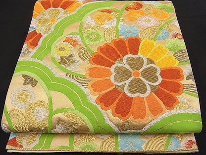 平和屋着物■六通柄袋帯 唐織 花青海波 金銀糸 逸品 n-pk1794