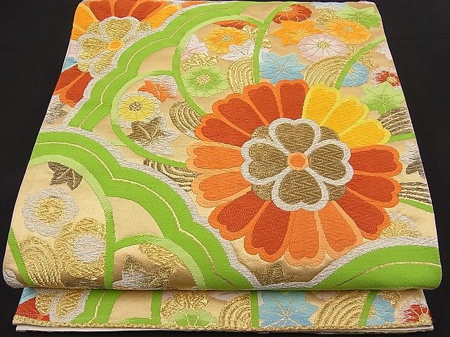 平和屋着物■六通柄袋帯 唐織 花青海波 金銀糸 逸品 n-pk1794