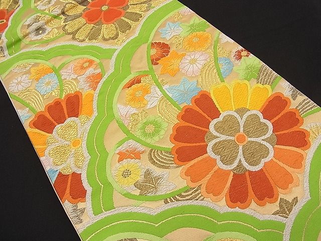 平和屋着物■六通柄袋帯 唐織 花青海波 金銀糸 逸品 n-pk1794