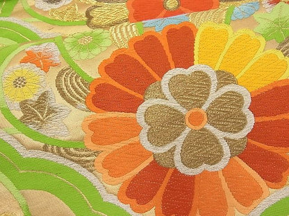 平和屋着物■六通柄袋帯 唐織 花青海波 金銀糸 逸品 n-pk1794